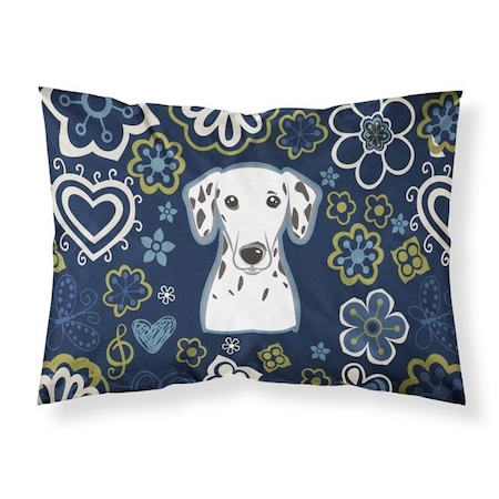 Carolines Treasures Carolines Treasures BB5061PILLOWCASE Blue Flowers Dalmatian Fabric Standard Pillowcase BB5061PILLOWCASE